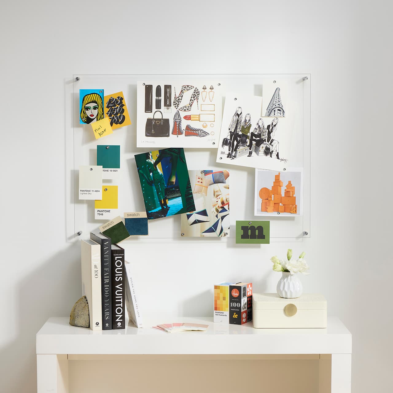 Wexel Art Easy Change Memo Board + Magnets with Silver Hardware